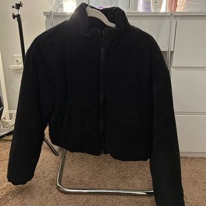 black cropped corduroy puffer jacket